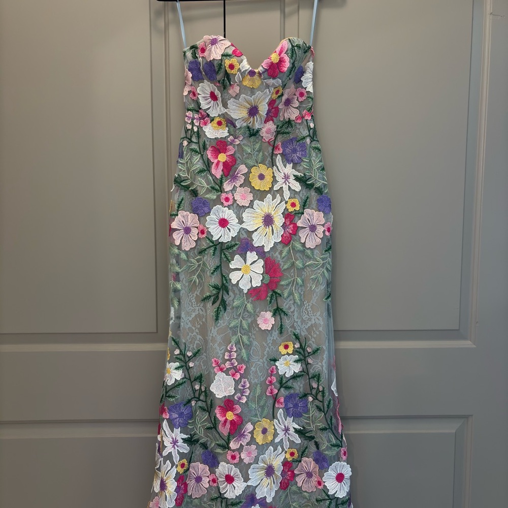 Floral Embroidered Strapless Maxi Dress - Multicolor